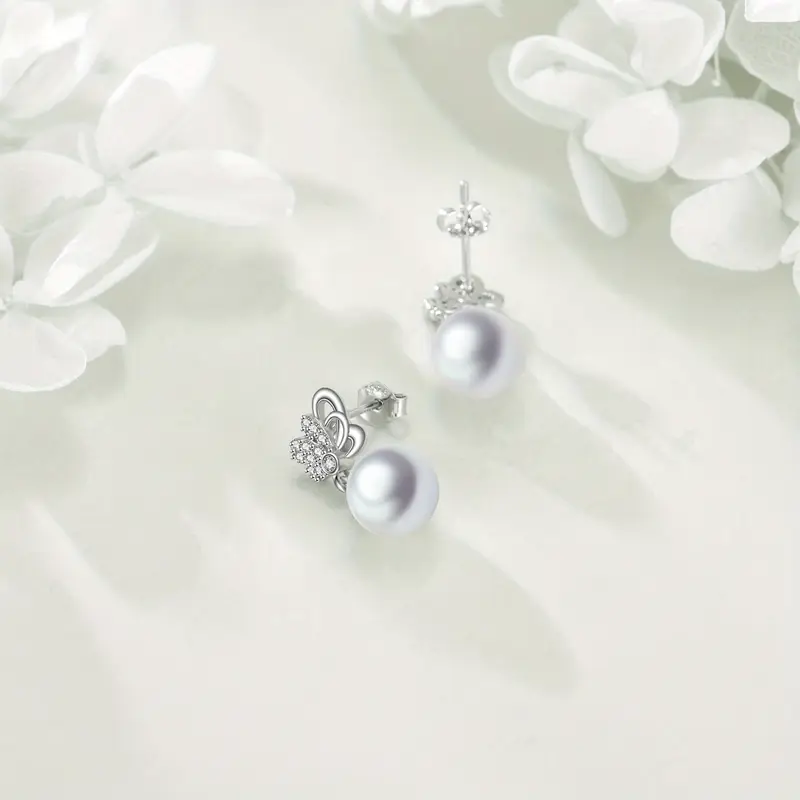 synthetic pearl dangle earrings for women 925 sterling silvery animal jewelry anniversary brithday jewelry for her women mothers day christmas gifts synthetic pearl drop earrings Product details 2