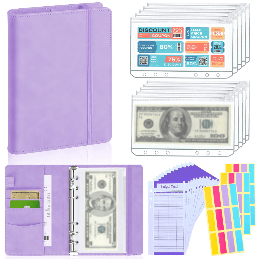 A6 Raccoglitori ad Anelli, 13 Busta Budget Planner con Buste Trasparenti, Raccoglitore  Soldi Notebook Pelle PU, Foglio di Bilancio, Budget Binder Cash Stuffing  Contanti Organizzatore Risparmio Denaro