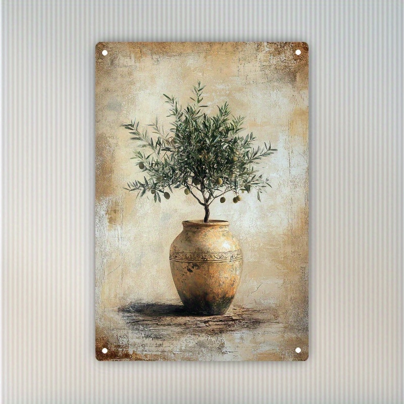 Image of 2d Flat - Aluminum Sign Featuring A Rustic Olive , Measuring 19.81x29.97 Cm, Ideal For Easy Hanging In Spaces Like Home, Kitchen, Or Garden. It Has An Vintage , Suitable For Outdoor Decoration