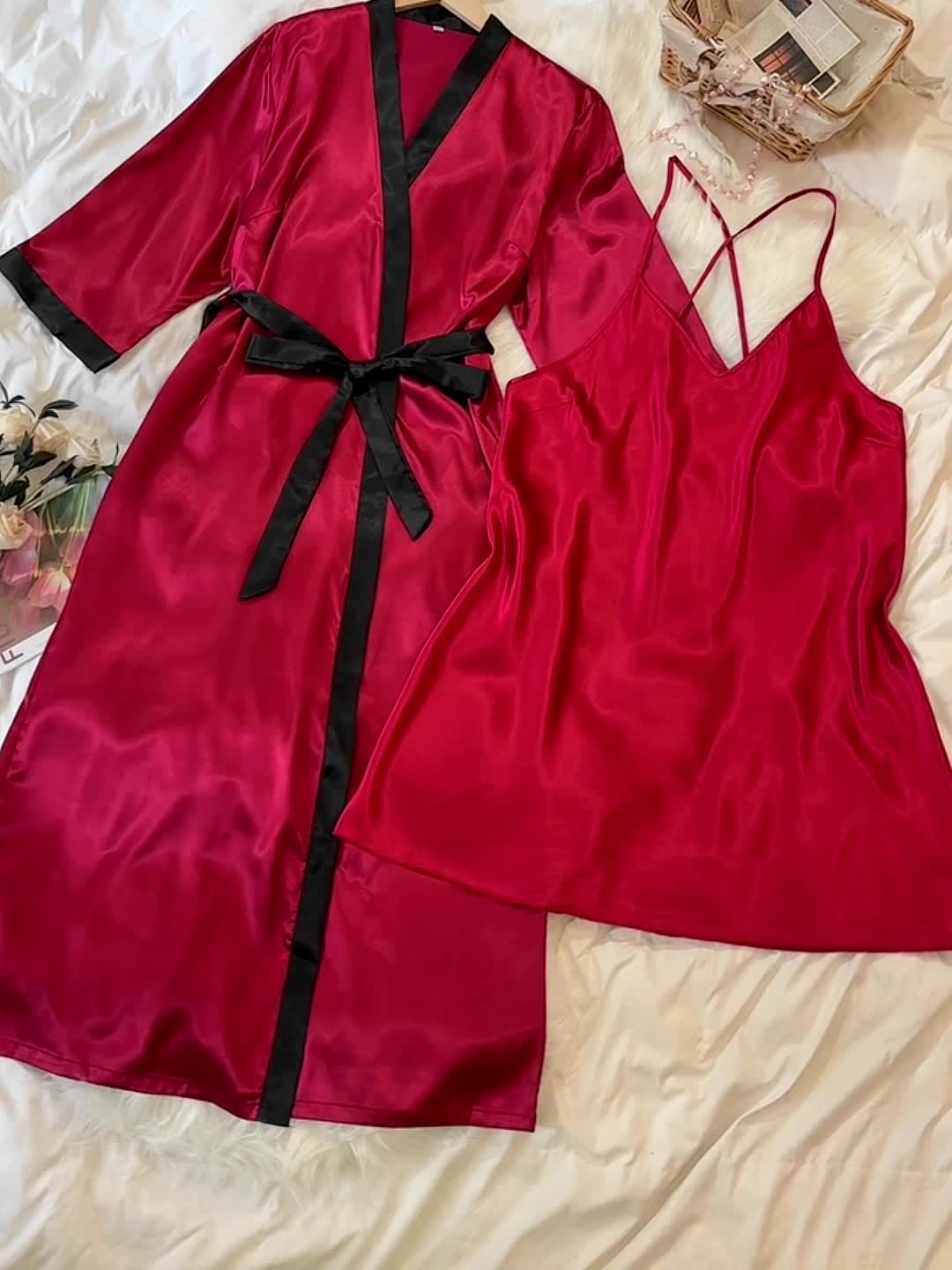 Plus Size Sexy Nightgown Set Women's Plus Satin V Neck Cami - Temu
