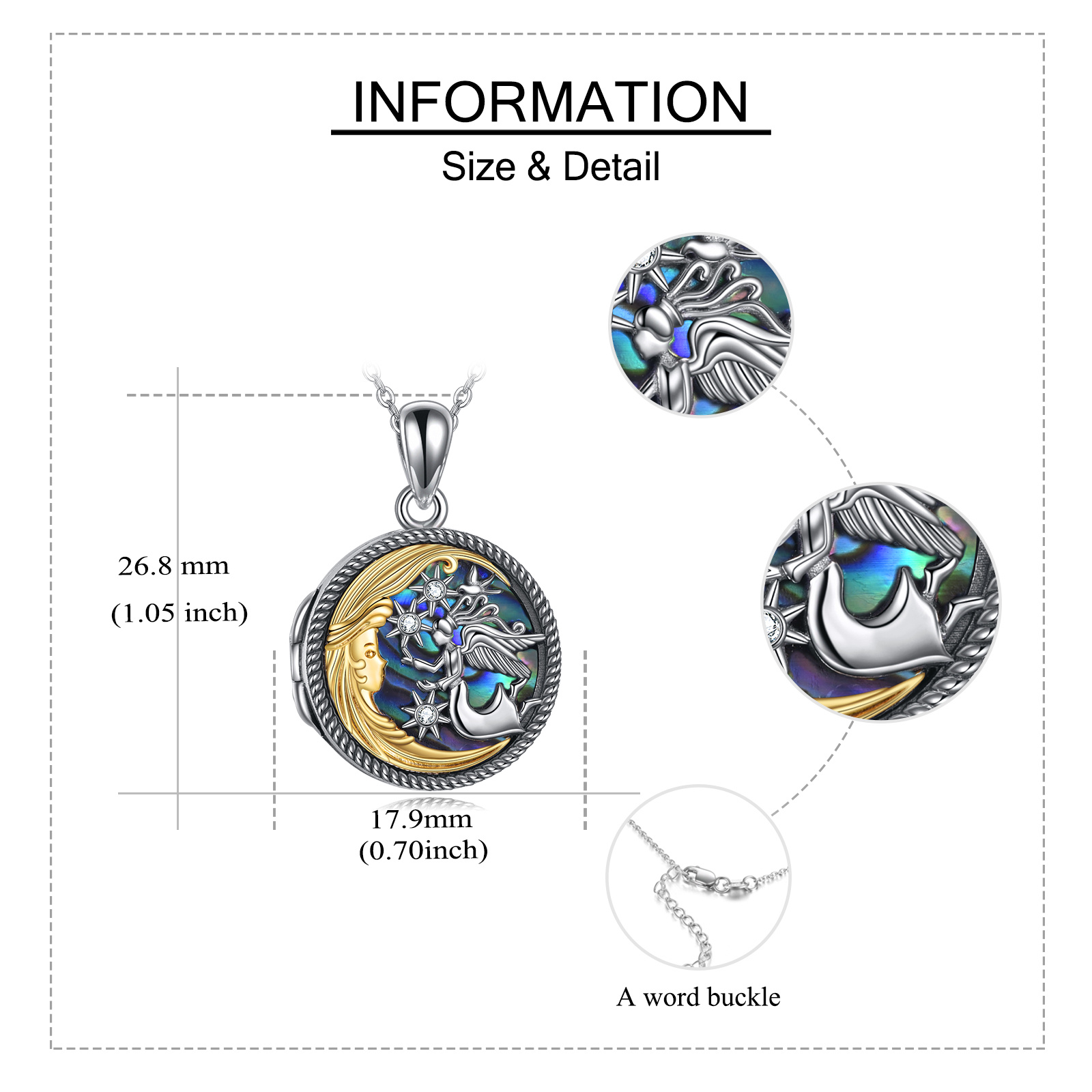 925 Sterling Silver Abalone Shell Guardian Angel Locket Necklace, Gift for All