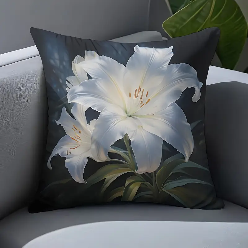 2pcs fashionable and simple and beautiful lily pattern pillowcase high quality short plush fashion style double sided printing 18 inches 18 inches very suitable for sofa living room bedroom car seat cushion home decoration without pillow core czm Product details 1