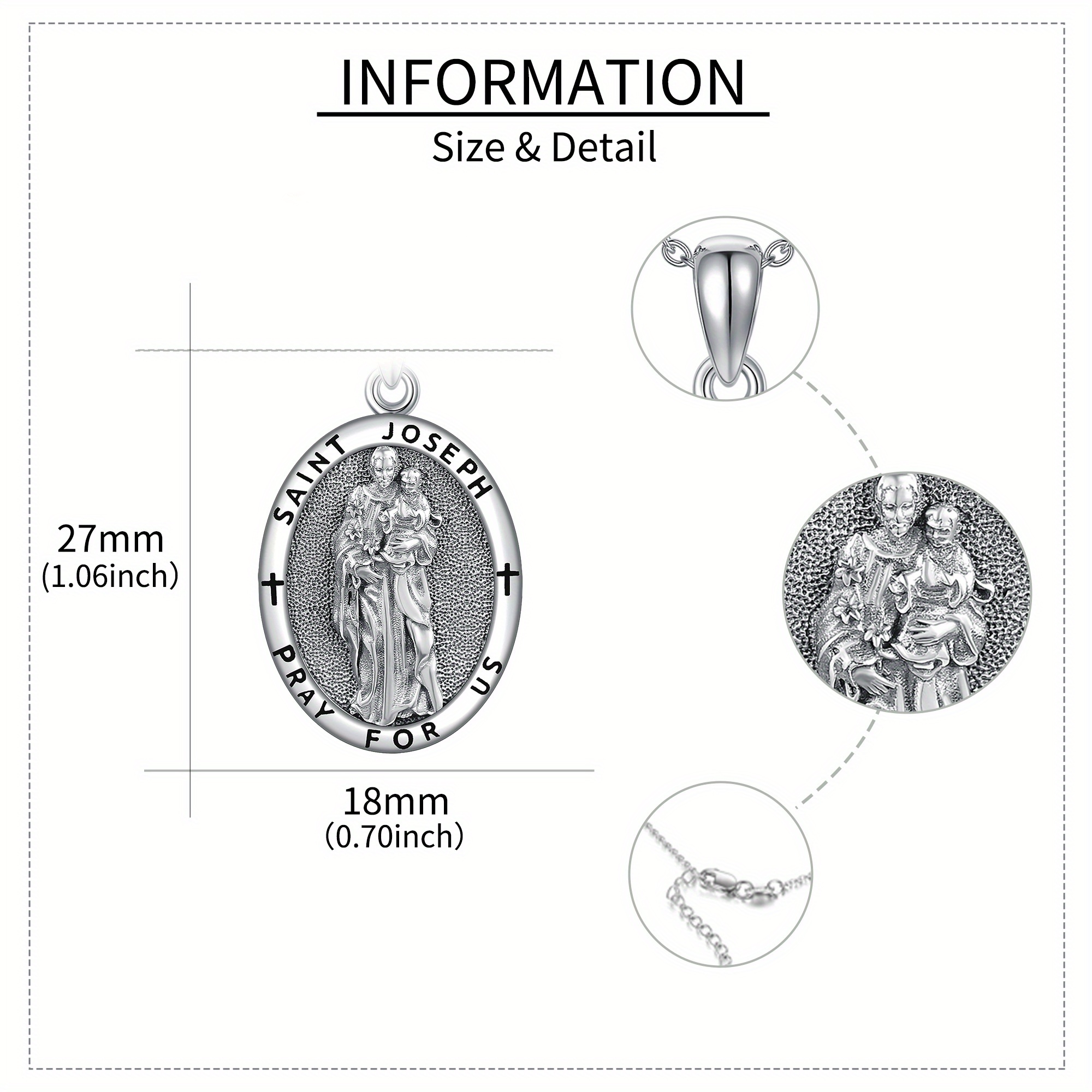 Saint Joseph Medal 925 Sterling Silver Pendant Necklace