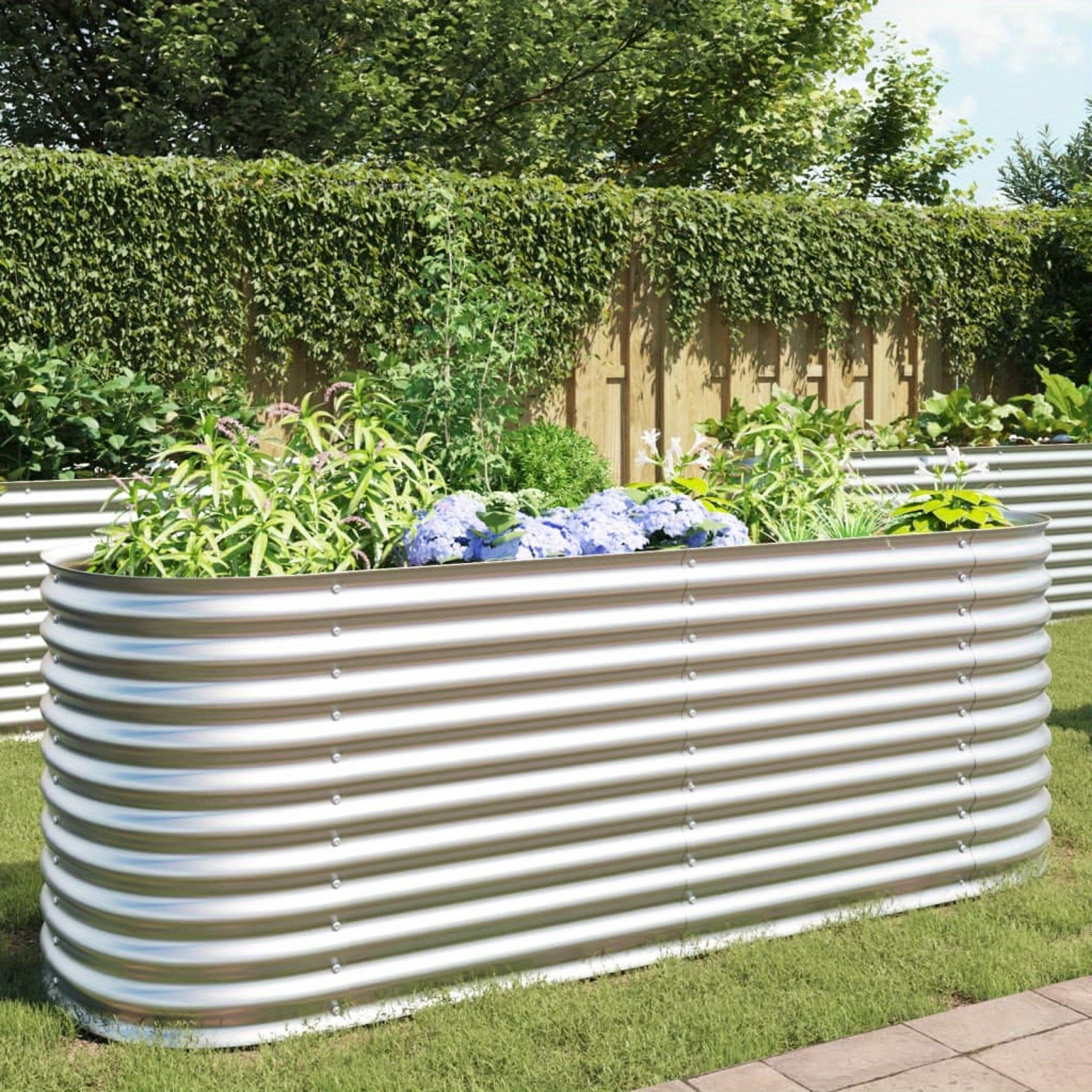 Garden Elevated Bed 240x80x81cm Galvanized Steel Silvery Outdoor Planting Box, Vertical Planting Bed, Herbs Box Flower Stand, Suitable For Gardening, Vegetables, Flowers, Backyard