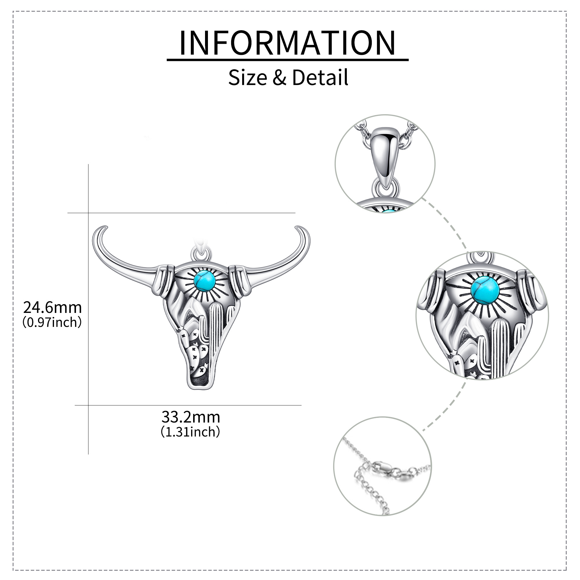925 Sterling Silver Bull Necklace with Synthetic Turquoise, Unisex Gift