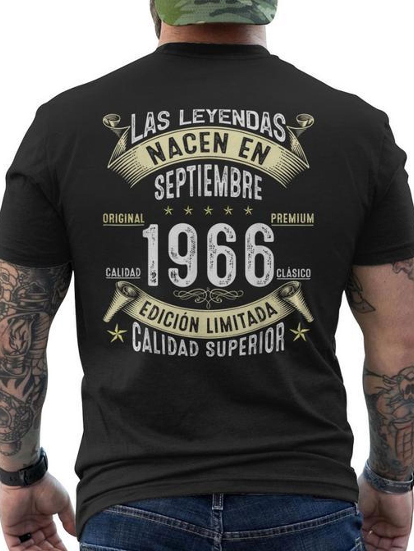 Tricou Vintage pentru Bărbați - Aniversarea din 1966, Legende Se Nasc în Septembrie (Text Spaniol pe Verso) Ediție Limitată Retro Design, 100% Cotton Grosier cu Decoraționare Crew Neck. Ideală ca Ținut de Petrecere sau Casual Zilnic. 1960 Cadoul Perfect Pentru Barbati Text Spaniesc și Grafica '1966' Confortabil și Respirant Lavabila la Mașina Perfec