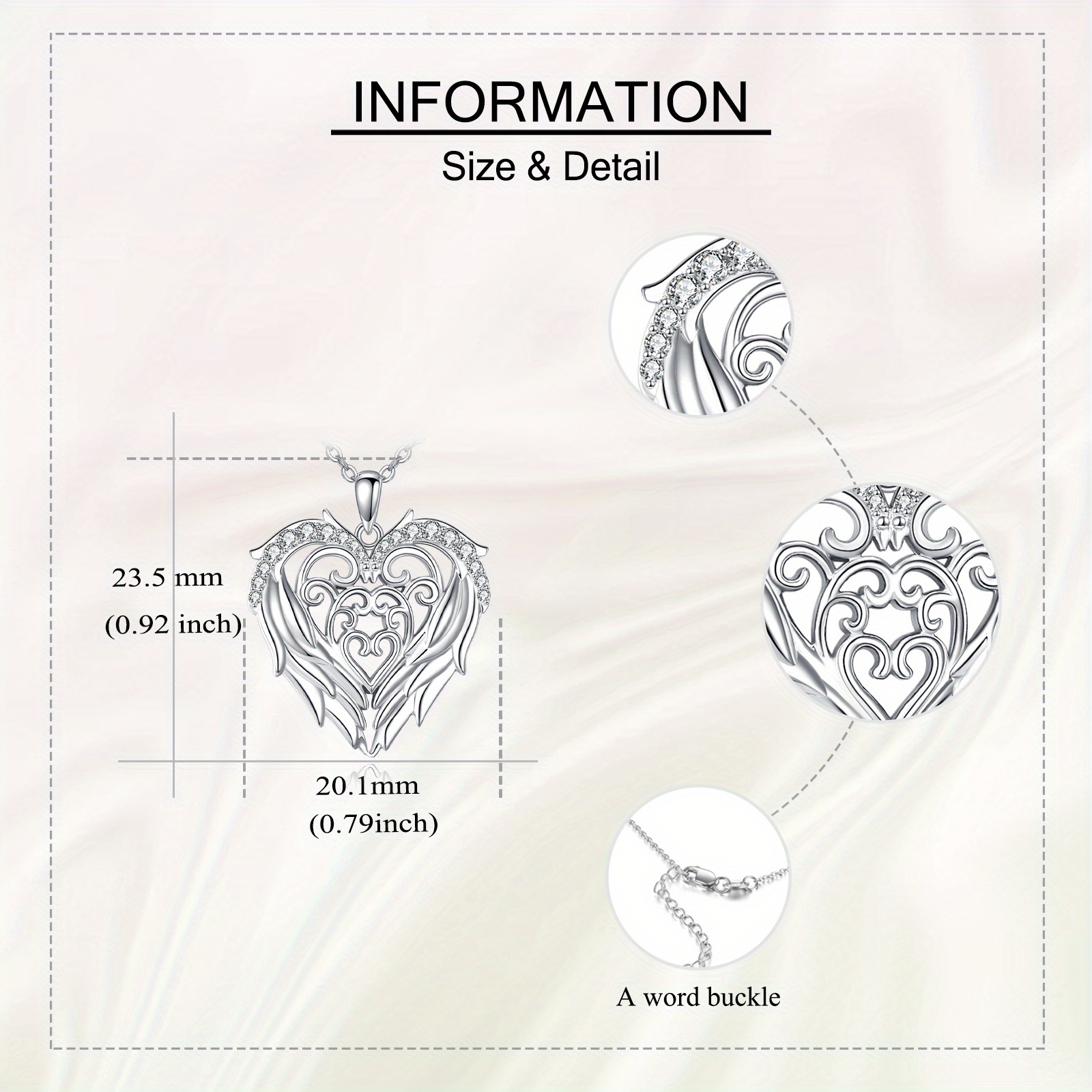 Sterling Silver Angel Wings Heart Pendant Necklace, Gift for Her