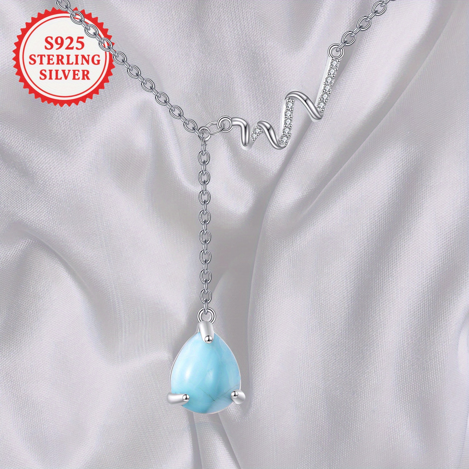 Sterling Silver Larimar Wave Necklace Y Shape Beach Jewelry