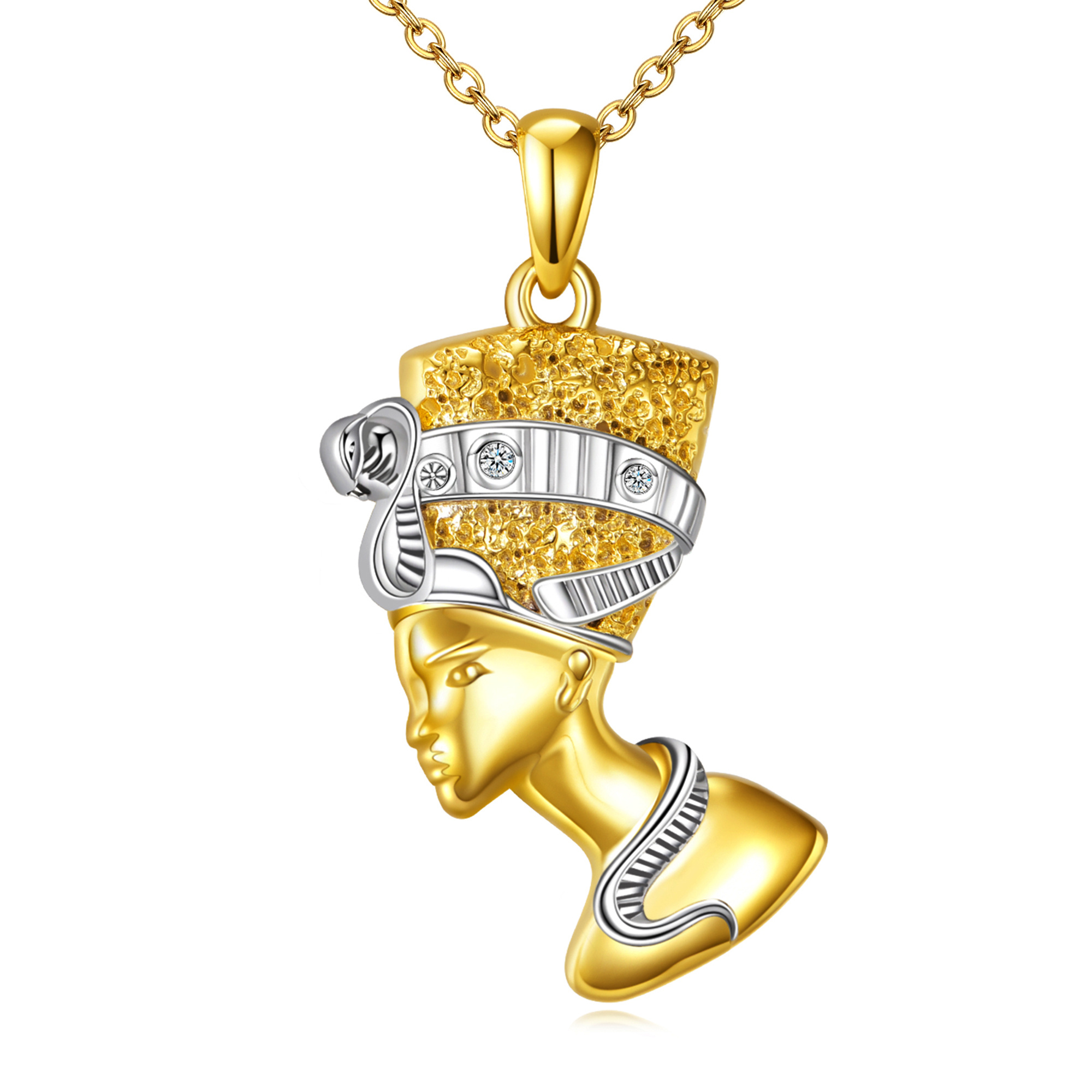 925 Sterling Silvery 18k Golden Plated Nefertiti Necklace For Daily Wear, Birthday Gift, Christmas Gift, For Family &