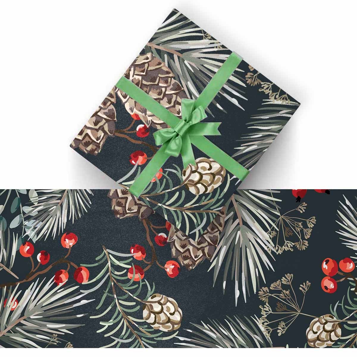 

Red Berries & Fir Watercolor Wrapping Paper - Christmas & Halloween Gifts, 58" X 23", Ideal For Sister Or Girlfriend