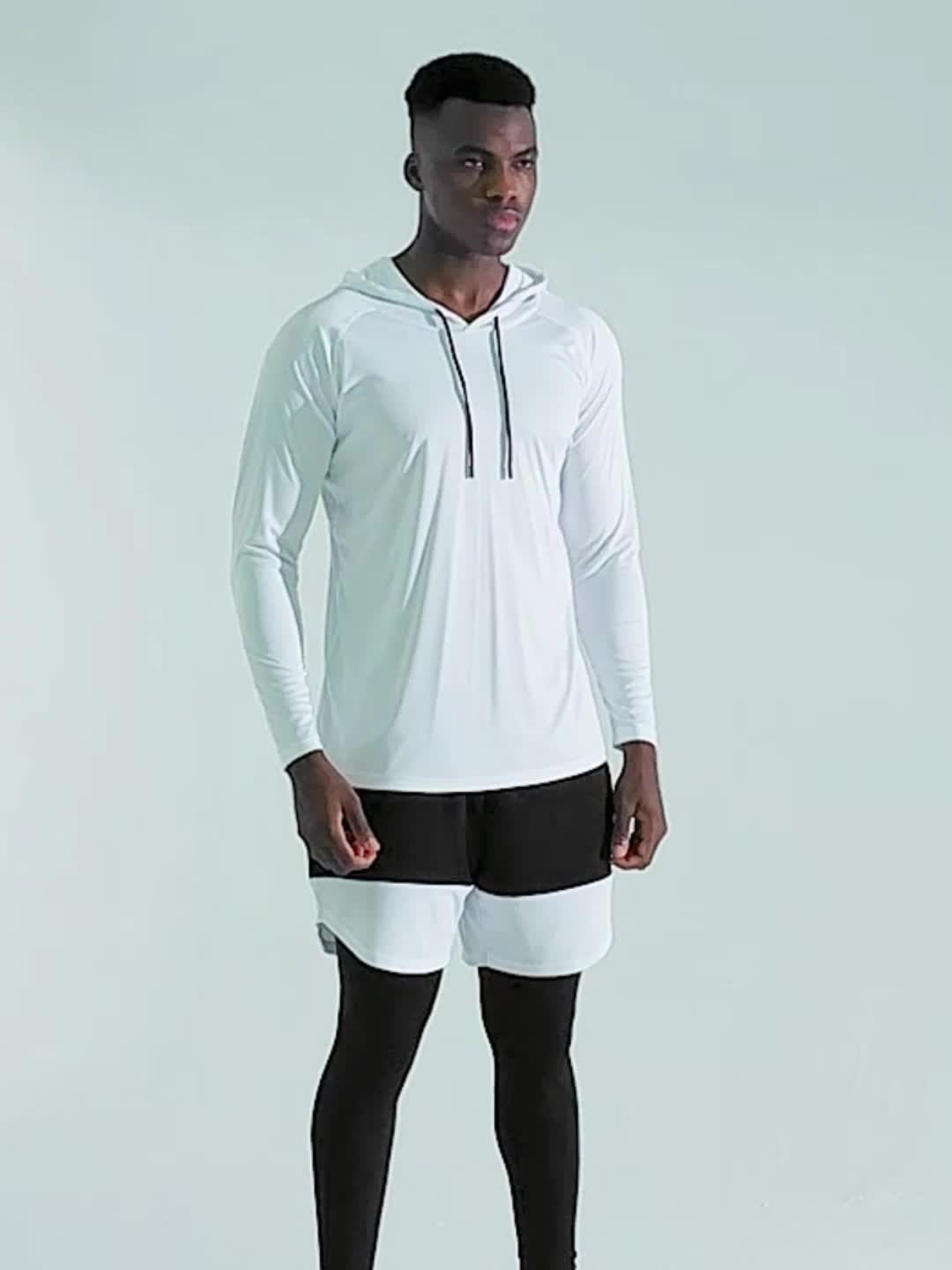 【Buy 4 Get 4th Free】Men's Long Sleeve Hooded Shirt UPF 50+ Athletic Shirt, Black / XXL