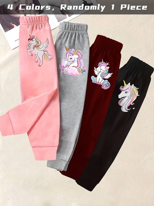 send 1pc girls sportswear pants fashionable printed casual pants girls unicorn cartoon printed jogging pants soft comfortable and casual long pants for autumn and winter outdoor