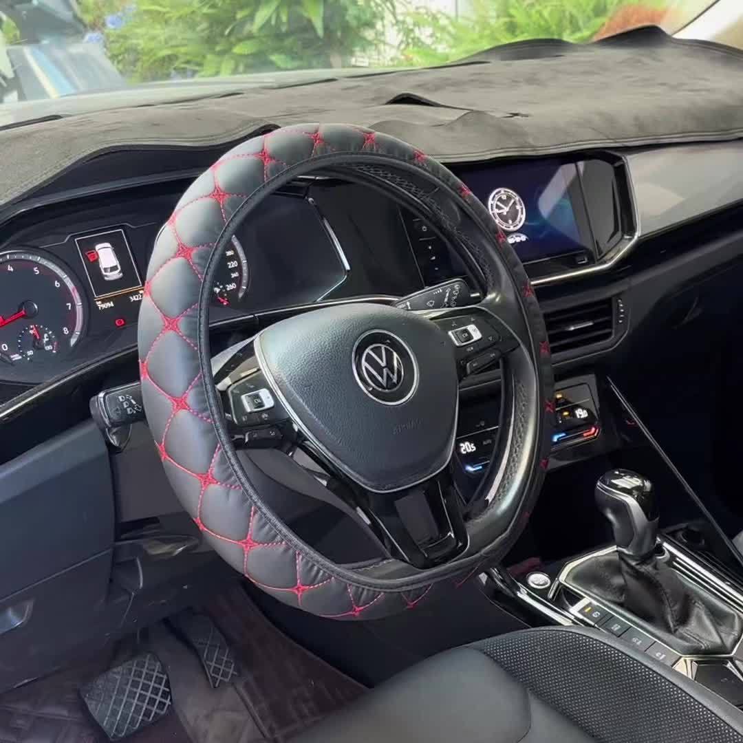 Funda de Volante en Cuero PU, Sin Anillo Interior para Fácil Instalación, Textura Clásica de Estrella de Cuatro Puntas y Rombos, Compatible con Volantes Tipo O y D de 38 cm/15" para Sedán y SUV - Imagen 10