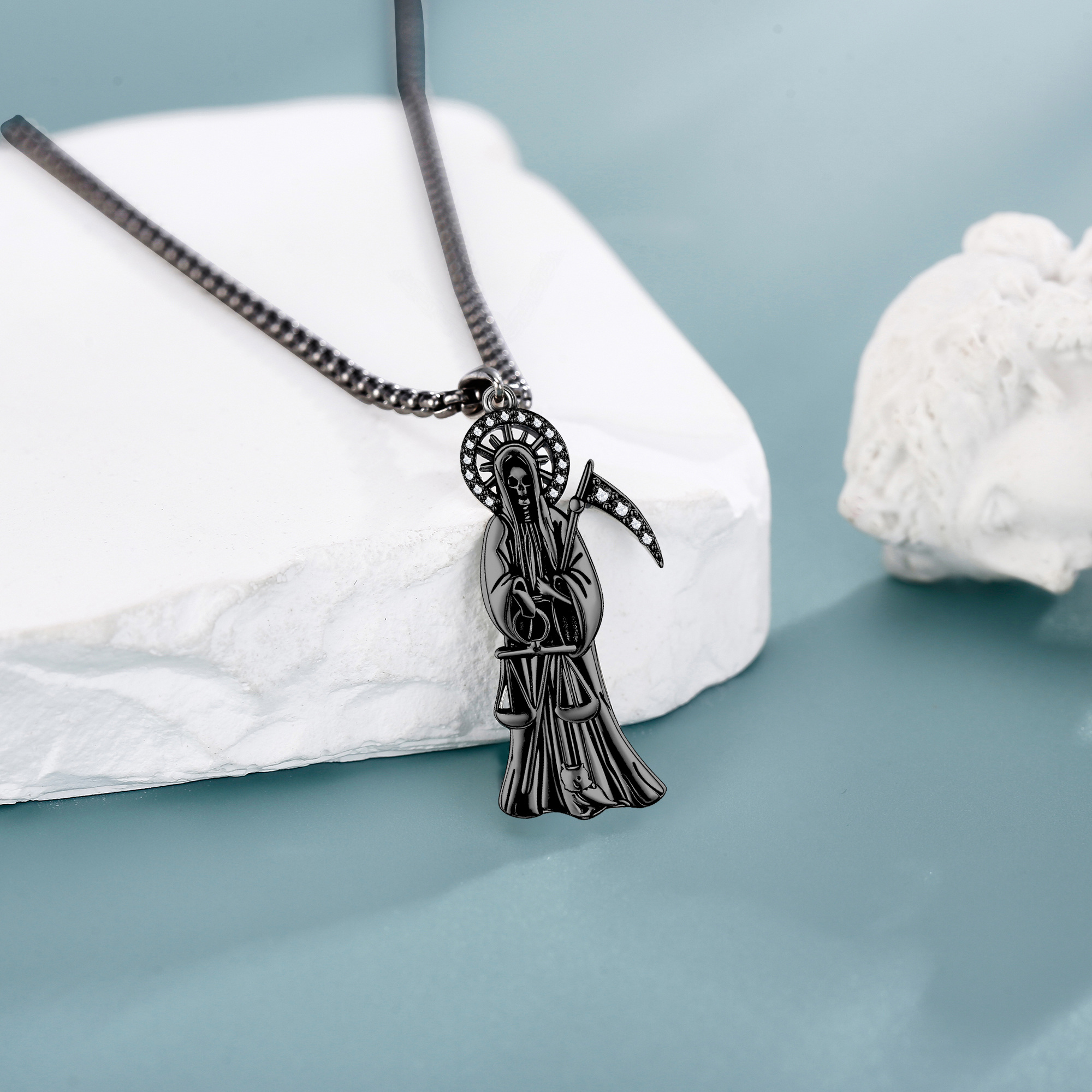 925 Sterling Silver Grim Reaper Necklace, Unisex Gift