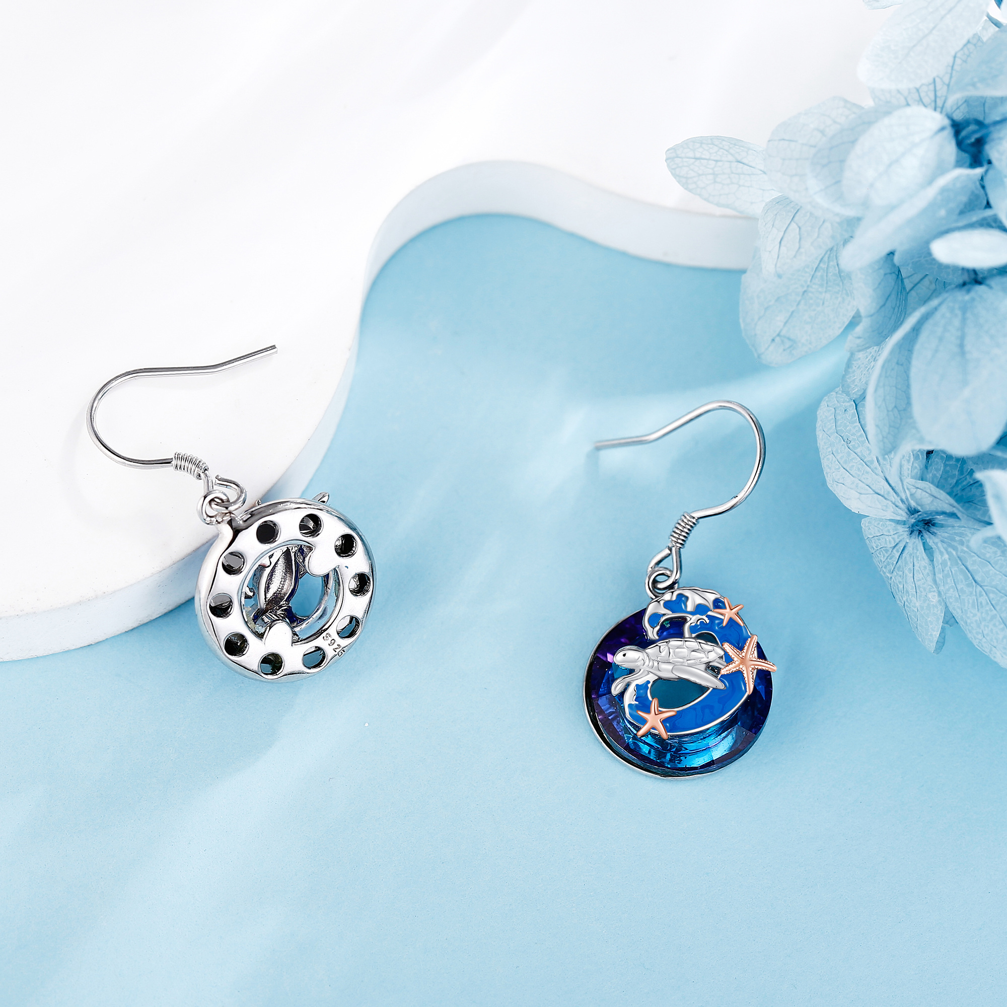 Women's 925 Sterling Silver Sea Turtle Pendant Earrings