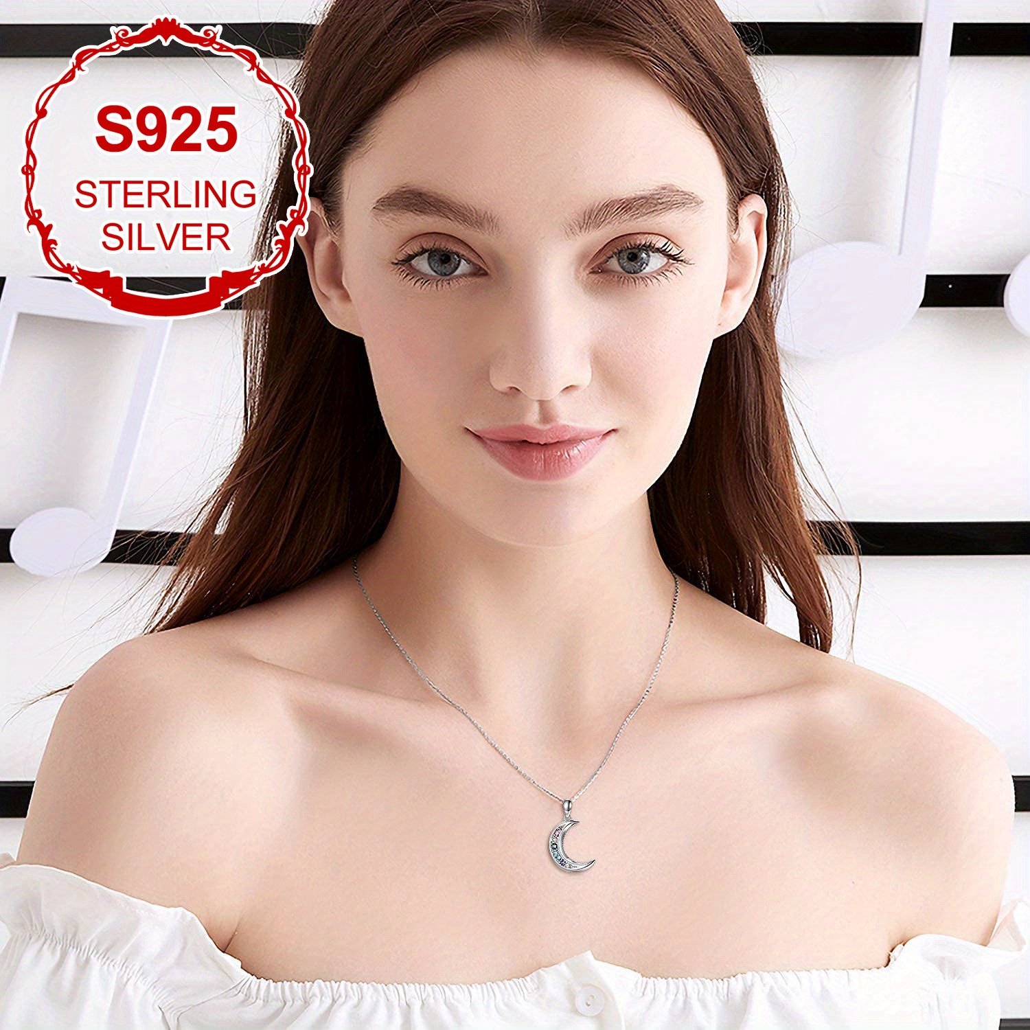 Women's S925 Sterling Silver Crescent Moon Pendant Necklace