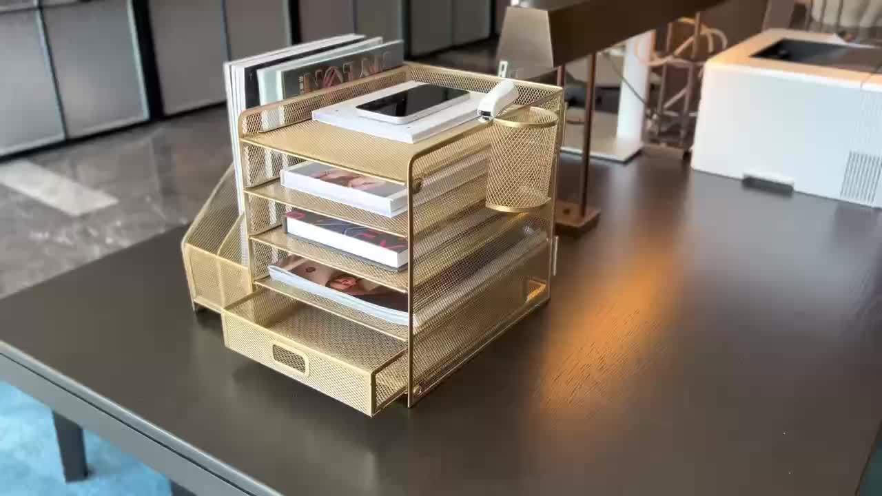 Organizer Da Scrivania A 2 Livelli Con Cassetto - Portadocumenti A4 Per Ufficio E Casa - Foto 5