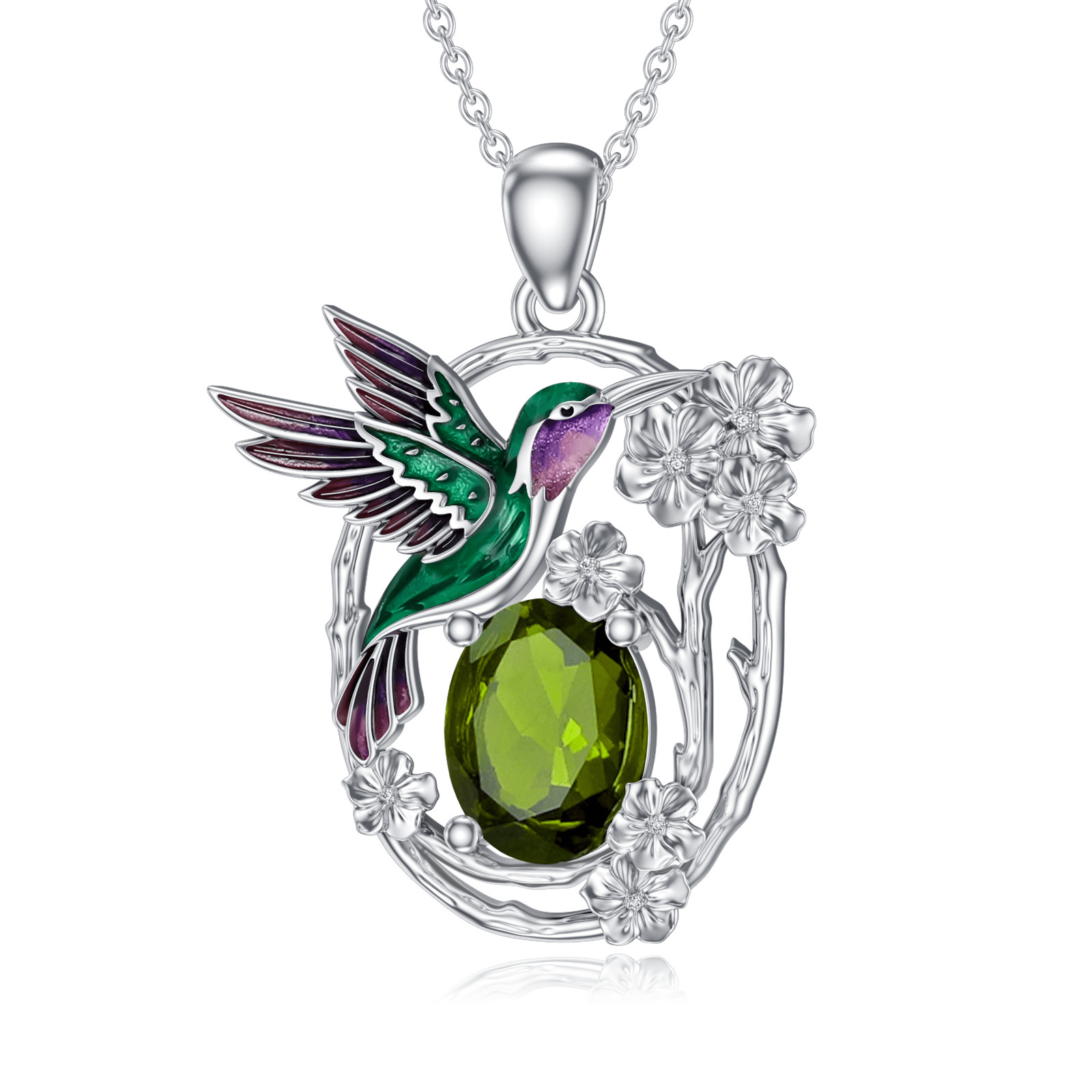 Women's 925 Sterling Silver Hummingbird Birthstone Necklace