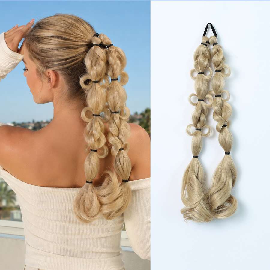 Image of 20-inch Multi-colors Boho Braided Elastic Band Ponytail Hair Extensions Synthetic Festival Style