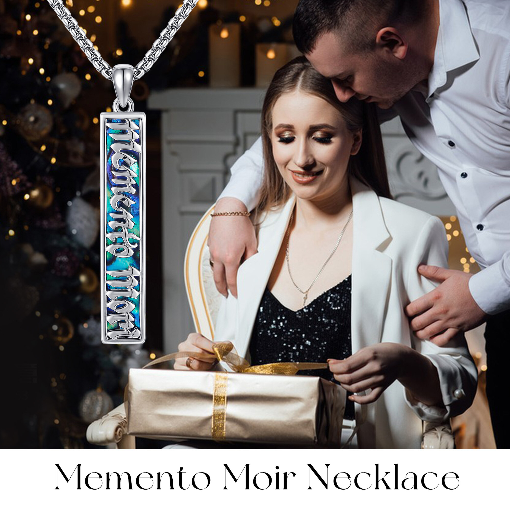 925 Sterling Silver Memento Mori Necklace with Abalone Shell, Unisex