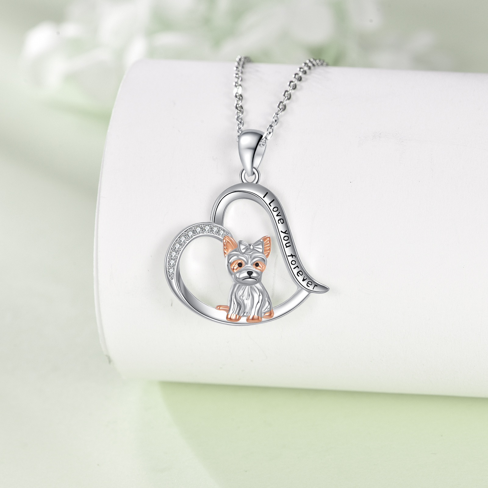 925 Sterling Silver Yorkie Dog Pendant Necklace