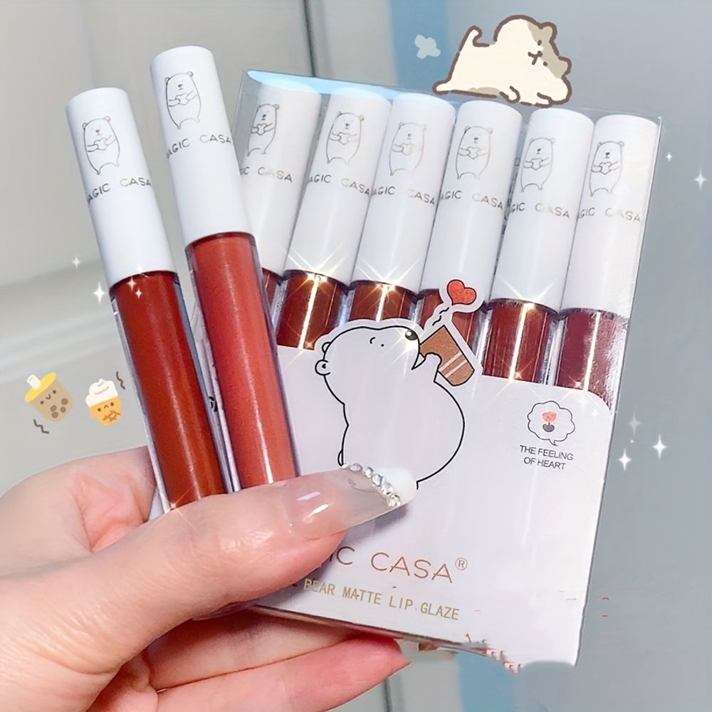 6pcs Bear-Themed Matte Velvet Makeup Brush Set for Students