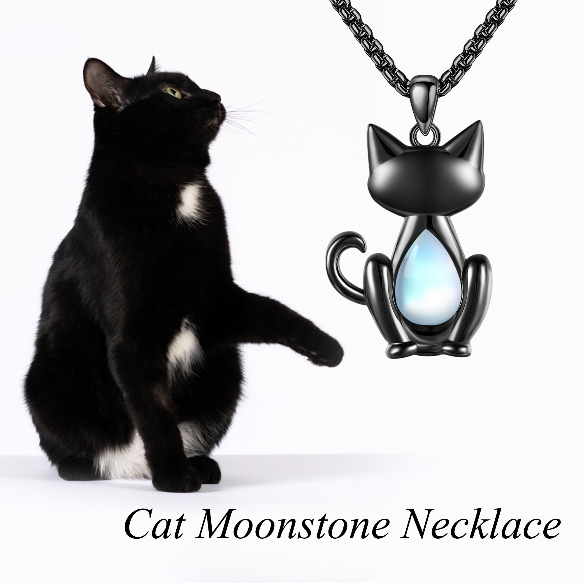 Women's 925 Sterling Silver Cat Moonstone Necklace, Retro Design
