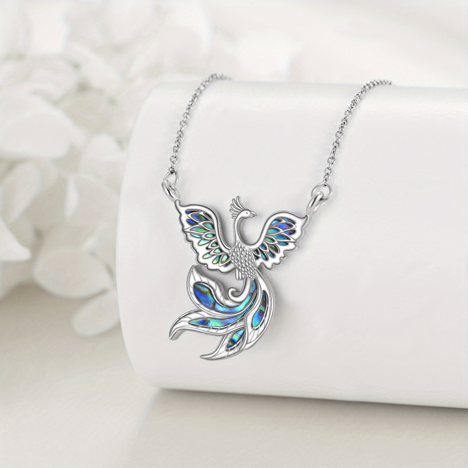 YFN Phoenix Necklace Silver Phoenix Pendant Abalone Shell Phoenix Jewelry