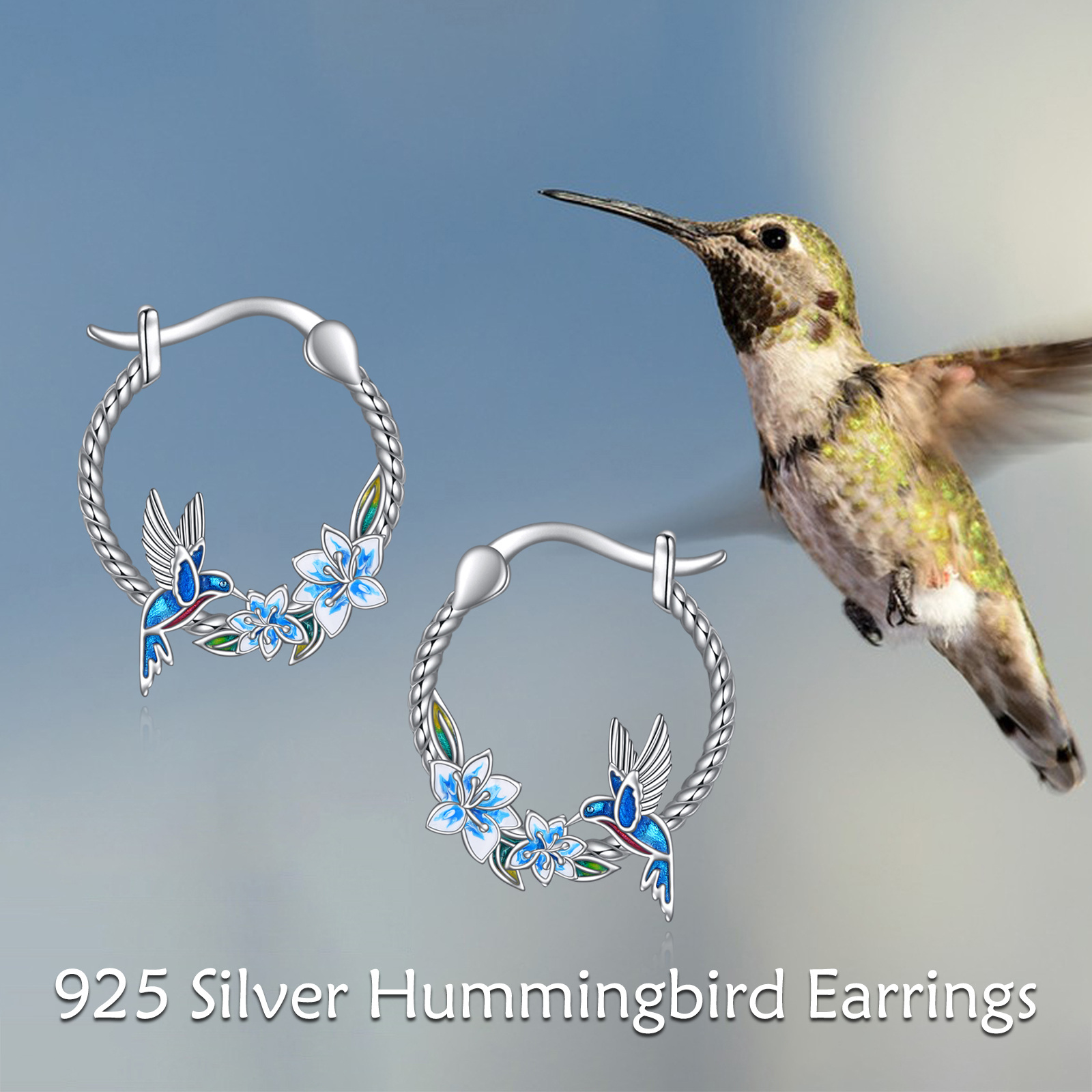 Women's Hummingbird Hoop Earrings in Sterling Silver
