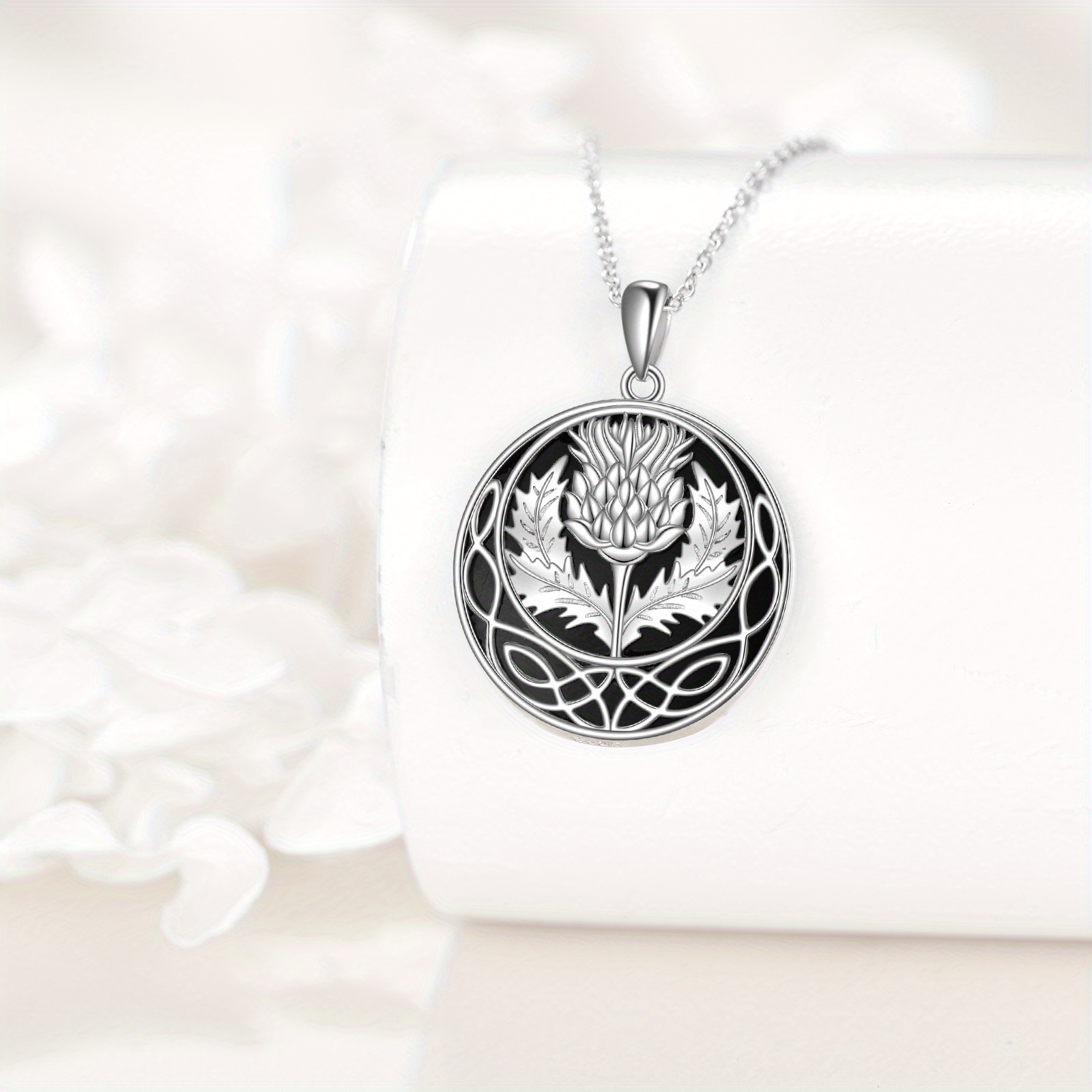 Women's 925 Sterling Silver Scottish Thistle Celtic Knot Necklace