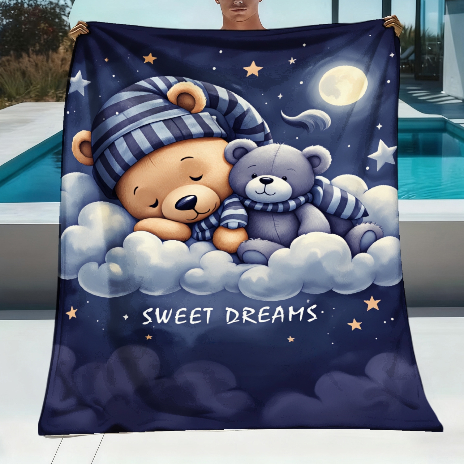 TEMU 1pc Cloud Flannel Blanket | Soft Warm , Polyester, Suitable For Sofa, Bed, Office, Shawl, Camping And Travel, Perfect Gift For Birthday Anniversary, Travel Essential, Festive Pattern, Home