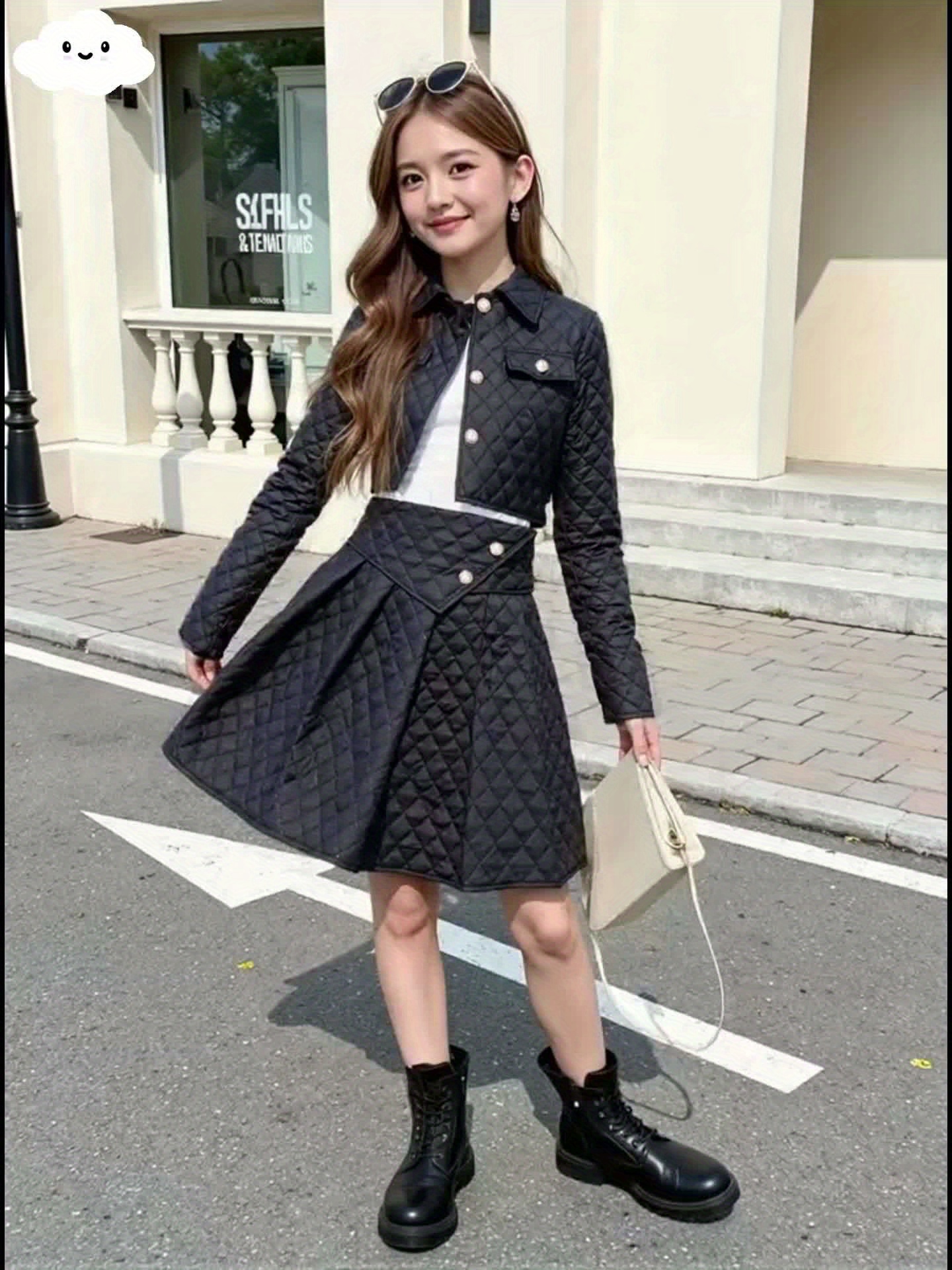 Girls' Padded Coat Set with Button-Up Jacket and Skirt