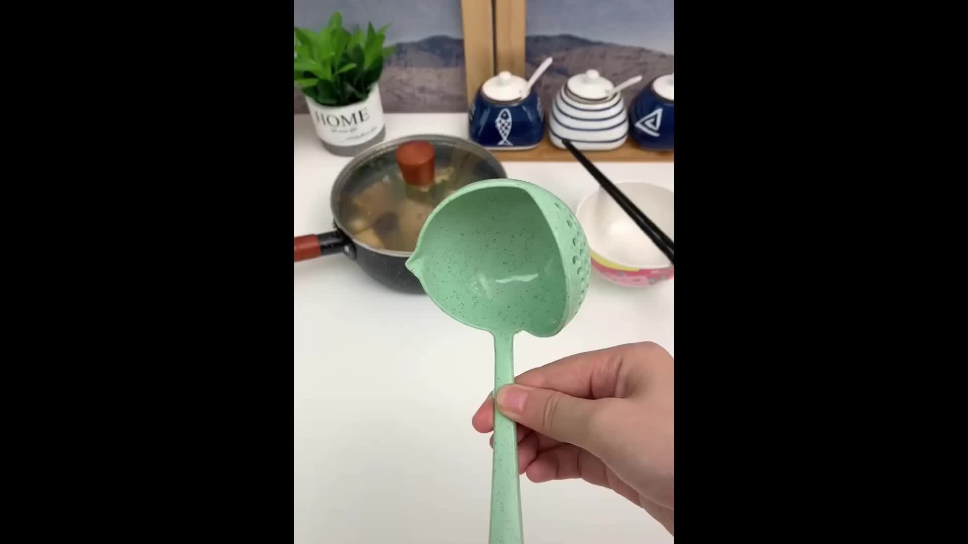 Eco Friendly 2 in 1 Filter & Soup Spoon Long Handle Plastic Hot Pot Utensil