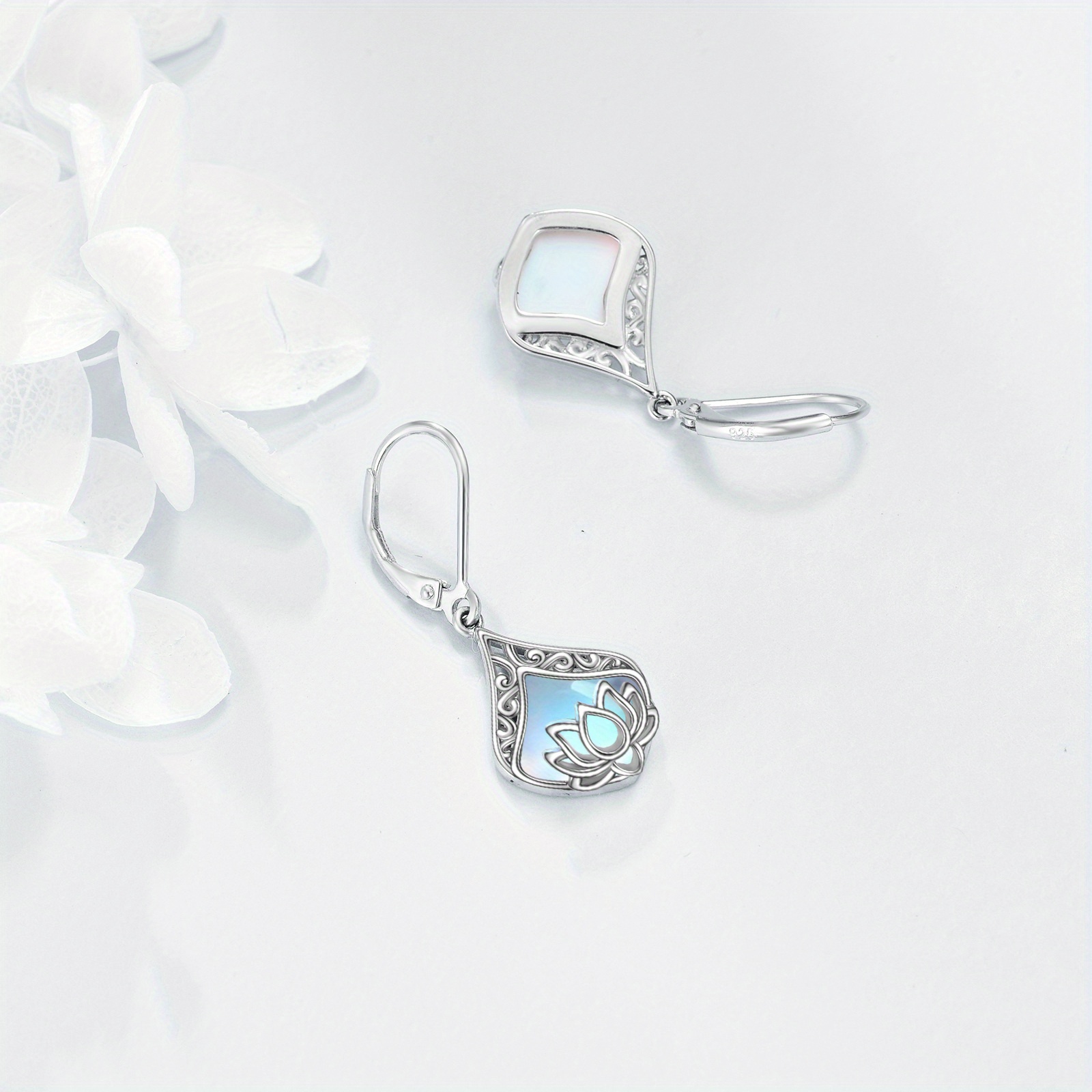 for lotus flower earrings 925 sterling silvery teardrop synthetic   dangle earrings for women for lotus jewelry birthday Product details 3