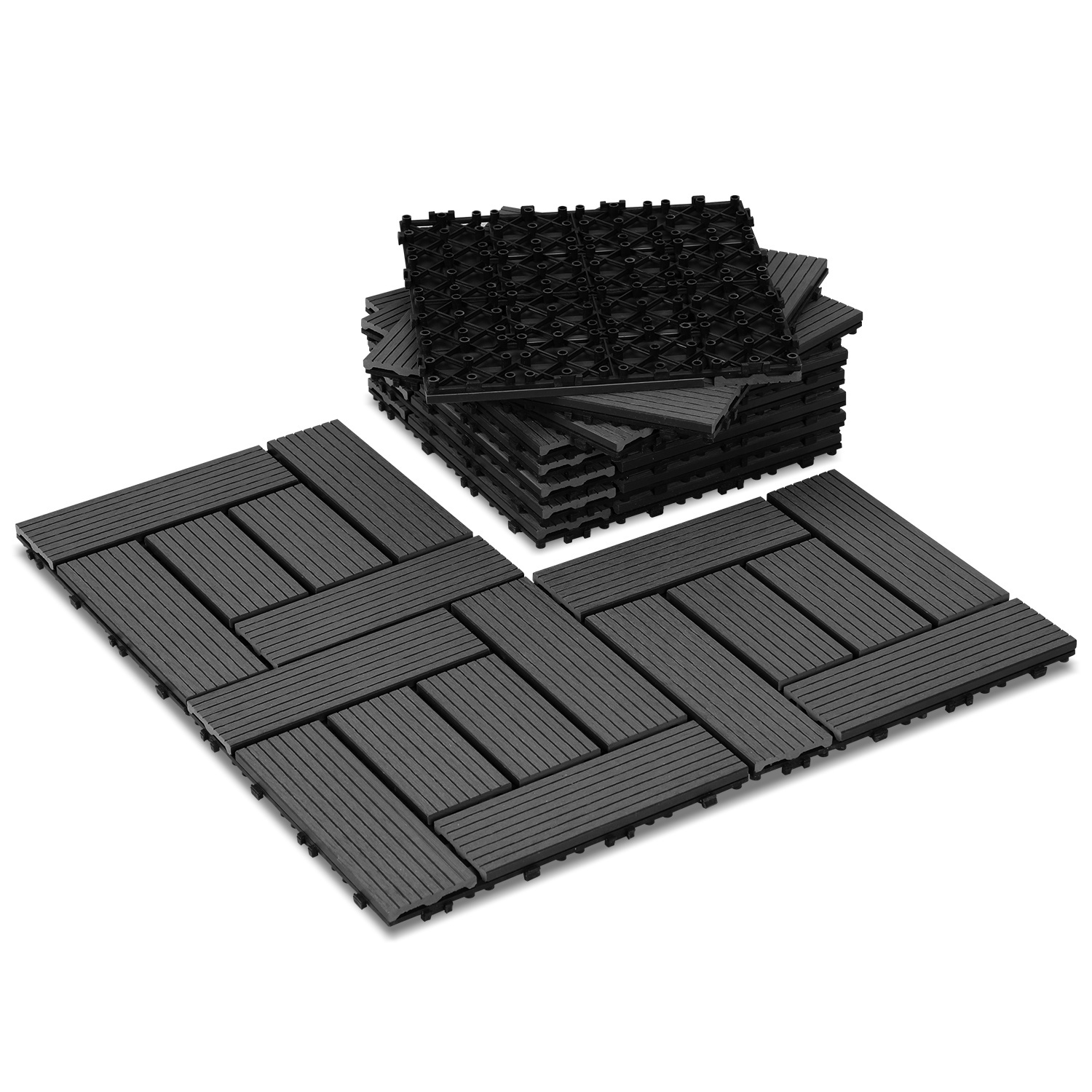 Wpc Terrace Tiles, 30x30cm, 66pcs For 6m², Wood Look, For Garden And Balcony Flooring With