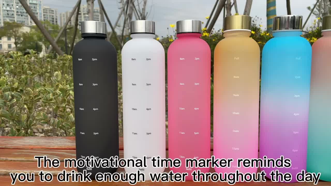 Water Bottle With Time Marker, Frosted Color High-value Water Cup,  Leakproof Bpa Free Reusable Plastic Water Bottle - Temu