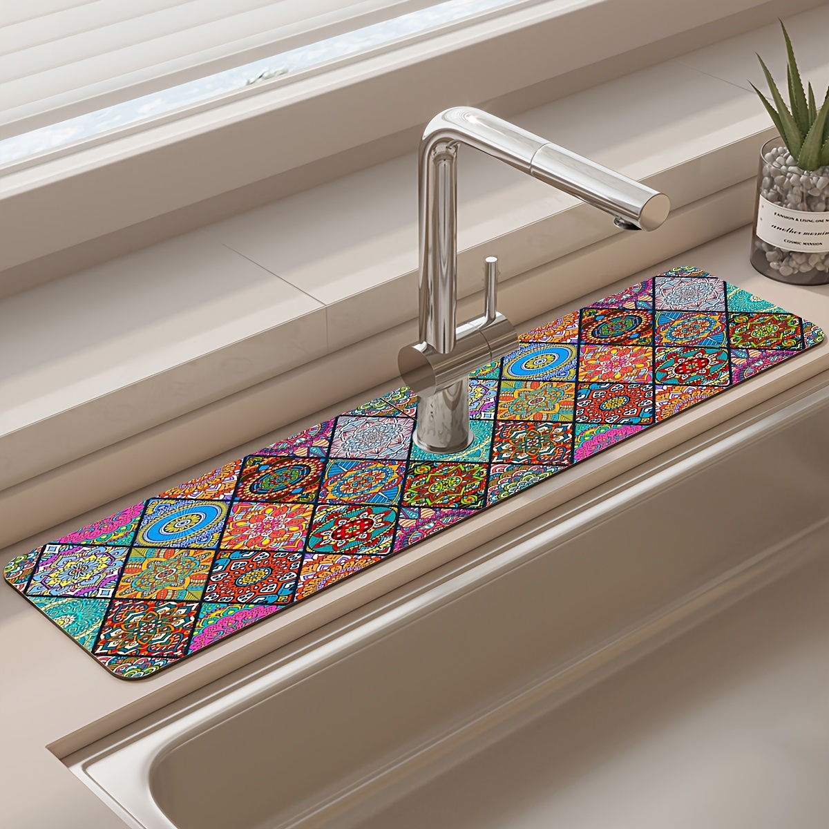 1pc Rubber Multicolor Kitchen Countertop Drain Pad, Reusable And Washable  Absorbent Mat