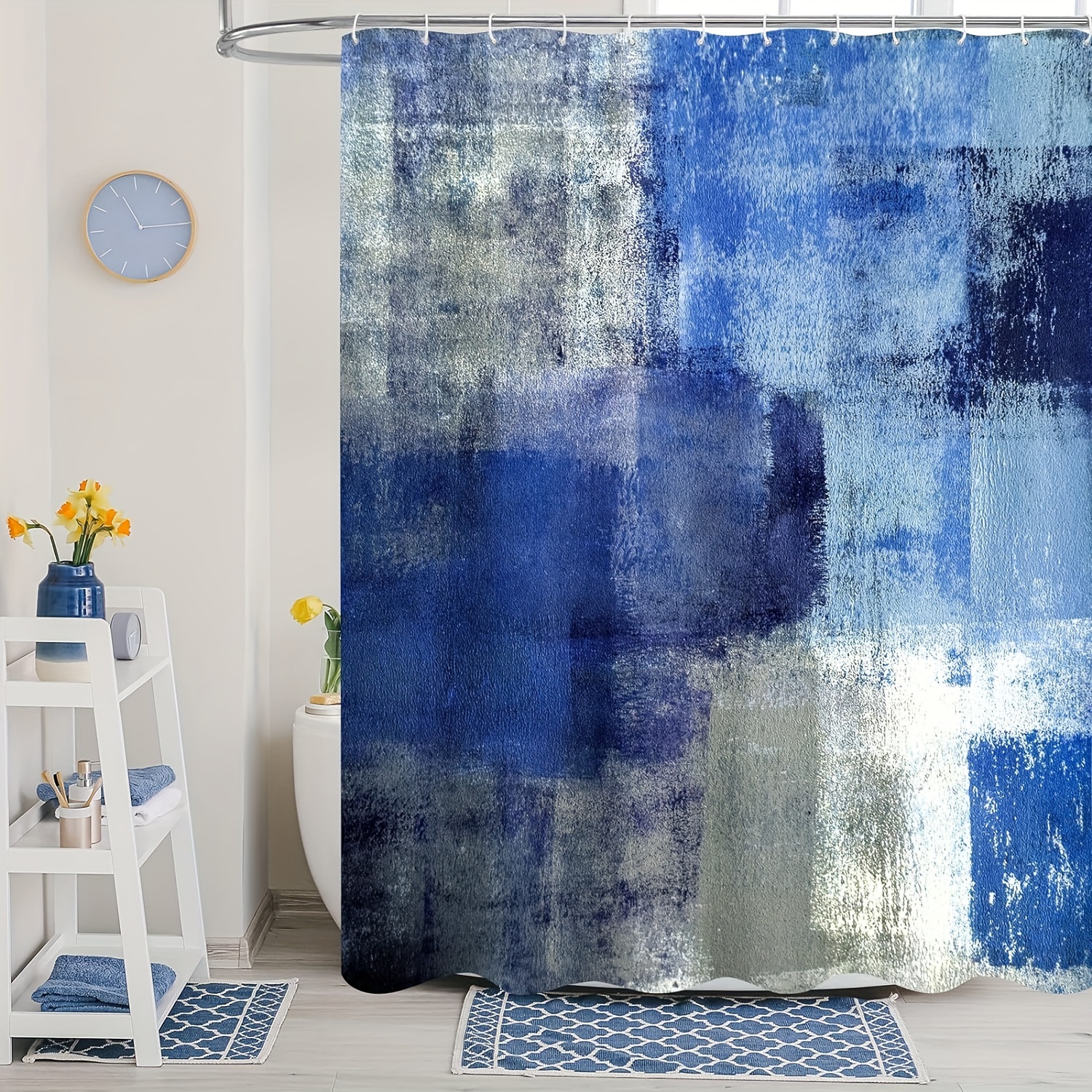 Naturoom Modern Geometric Shower Curtain Blue, Waterproof