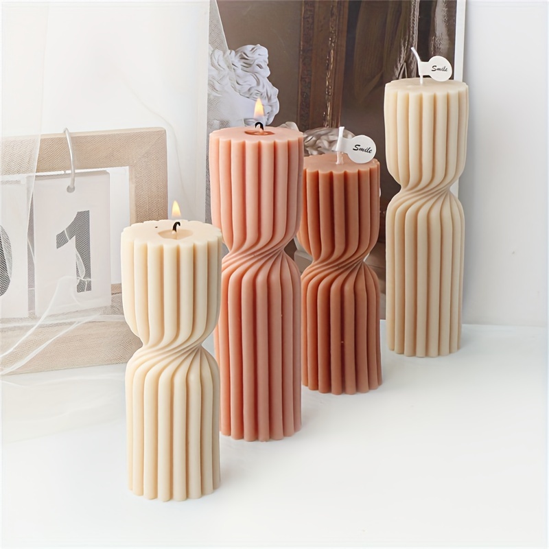Cylindrical Tall Pillar Candle Molds Ribbed Aesthetic Twist Silicone M