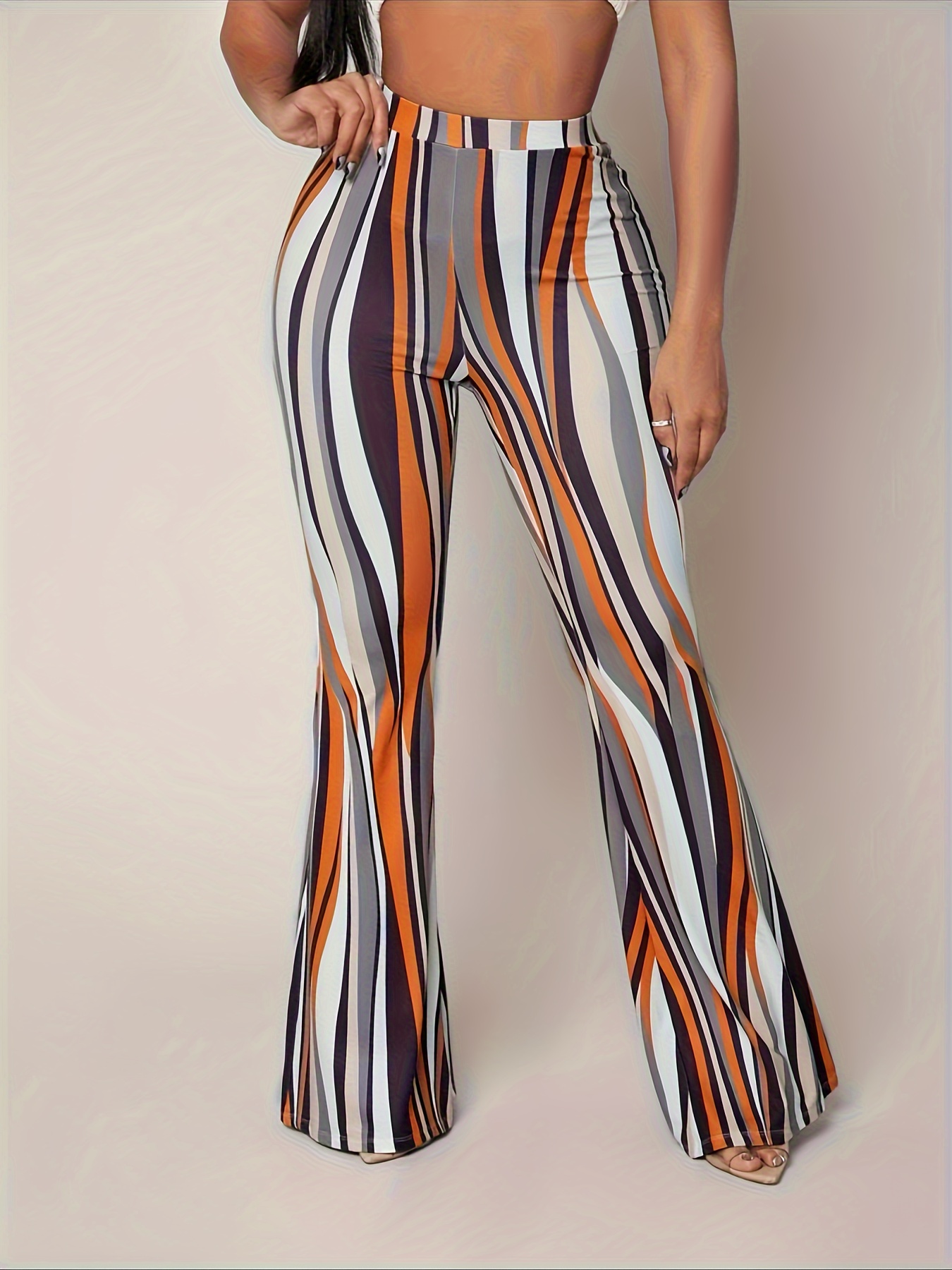 Abstract Print Flare Leg Pants, Casual Forbidden Pants For Spring & Summer,  Women's Clothing