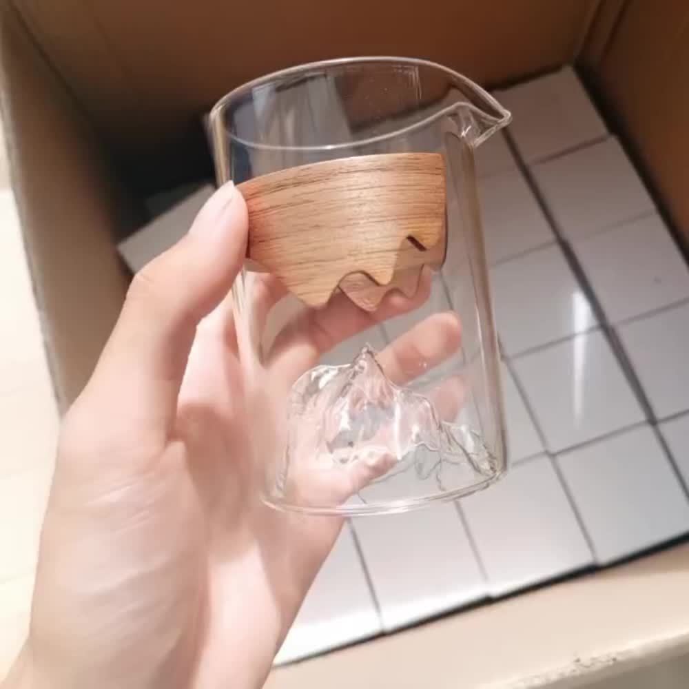 Mountain Glass With Wooden Holder, Heat-resistant Glass, Suitable For  Birthday, Christmas, Halloween, Etc., Coffee Cup, Smoothie Cup, Ice Beer,  Drinking Cup Of Tea And Juice, Safe Use Of Microwave Oven, Reusable,  Kitchen