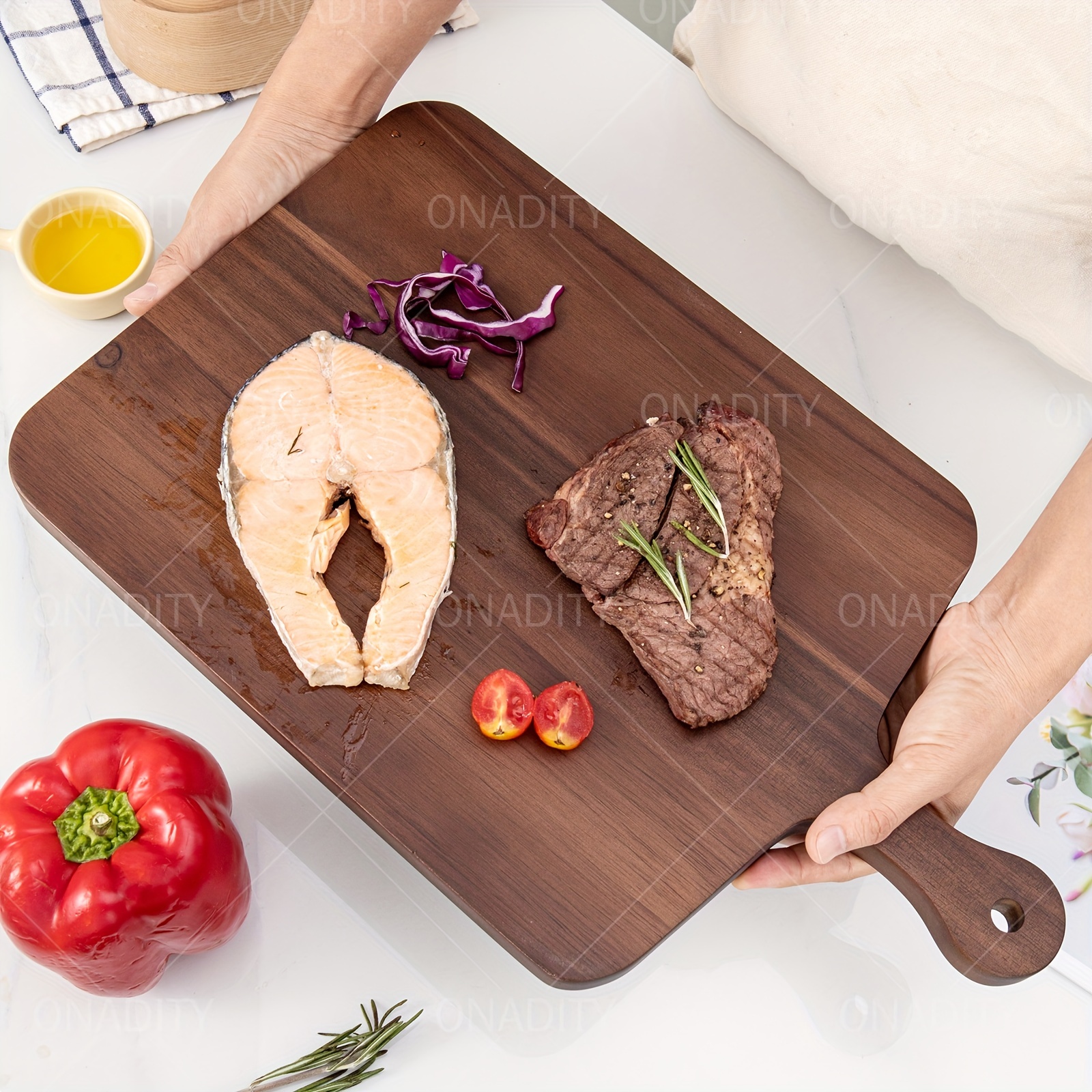 Tablas de cortar de madera para cocina, tablas grandes de charcutería,  tabla de cortar de madera reversible con ranuras y asas para jugos, ideal  para