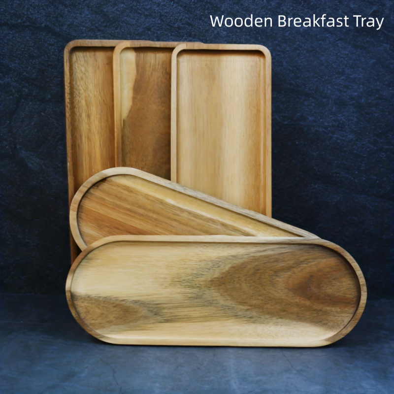 Paquete de 5 bandejas de madera de acacia maciza, tabla rectangular de  madera para servir aperitivos, platos para verduras, frutas, charcutería