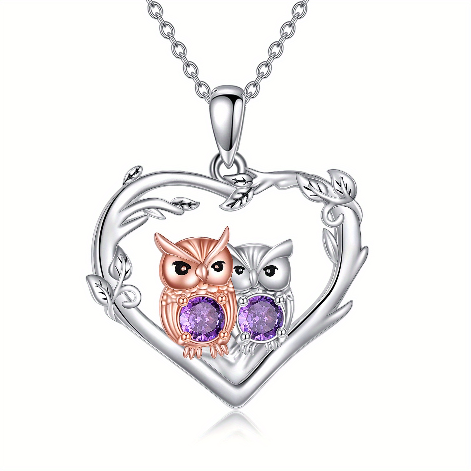 Image of 925 Sterling Silvery Owl Pendant Necklace Inlaid With Artificial Crystals, Birthday Gifts For Women And Men