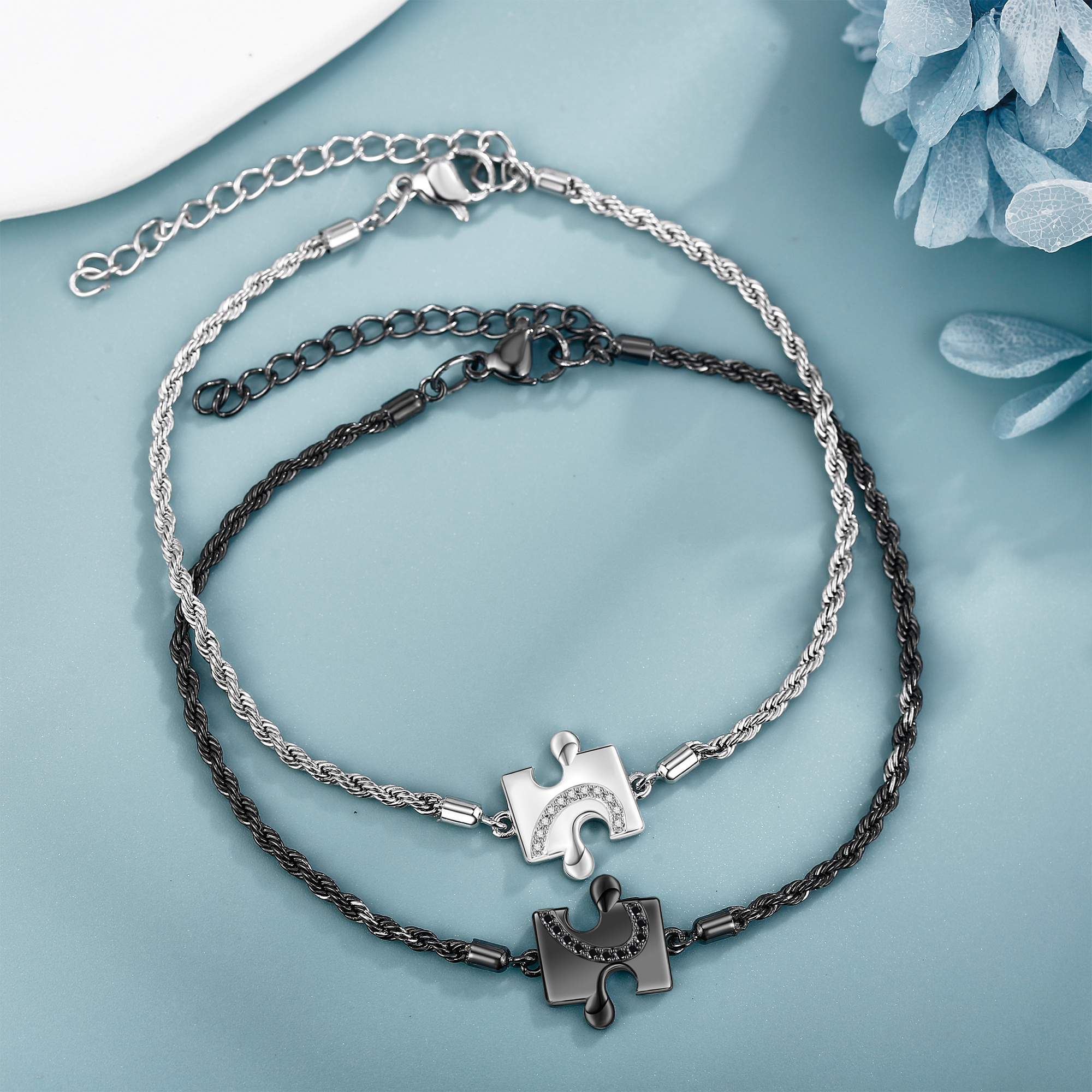 Couples Matching 925 Sterling Silver Puzzle Bracelets