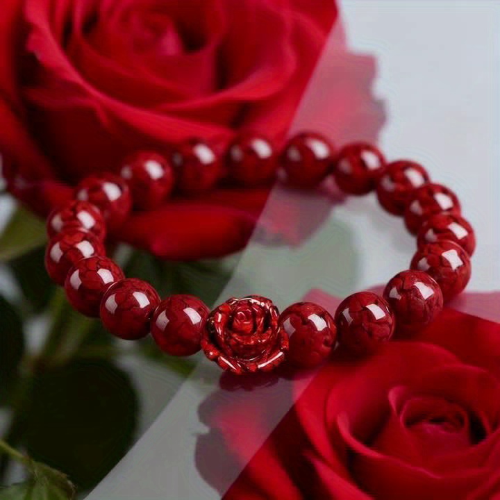 Cinnabar Round Beads & Rose Quartz Sand Hand String Bracelet