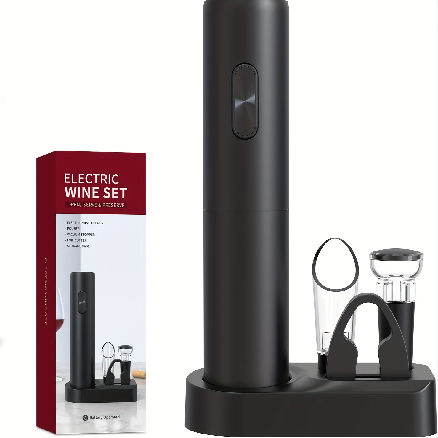 COKUNST - Juego de sacacorchos eléctrico para vino con soporte, con carga  USB, botón de un solo clic, recargable, inalámbrico, con vertedor de vino