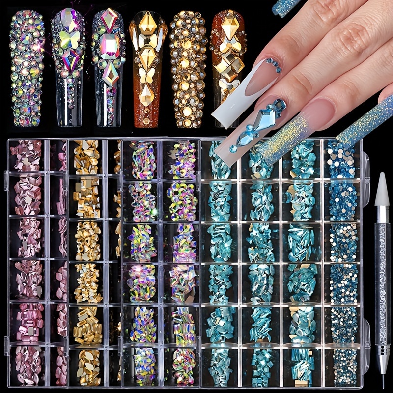 Manicure 24 Grids Y2K Aesthetic Green Rhinestone Accessory Set With Flat  Bottomed And Irregular Shaped Decoration For Nails