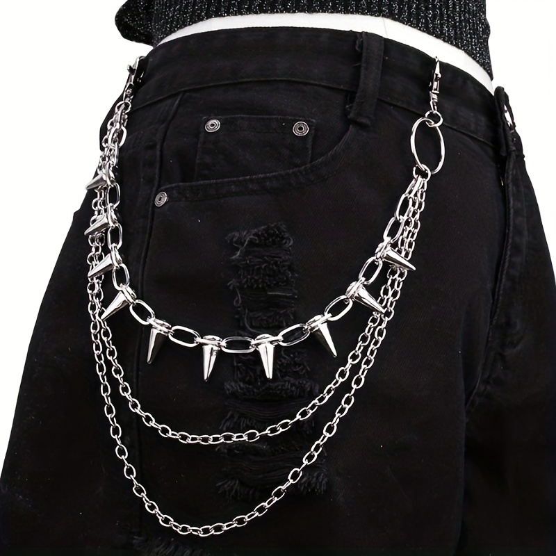 Alloy Lead Color Skull Print Jeans, Men's Waist Decorative Pant, Trousers Chain Pocket Chains Hip Hop Rock Punk Gothic Trouser Jeans Belt,Temu