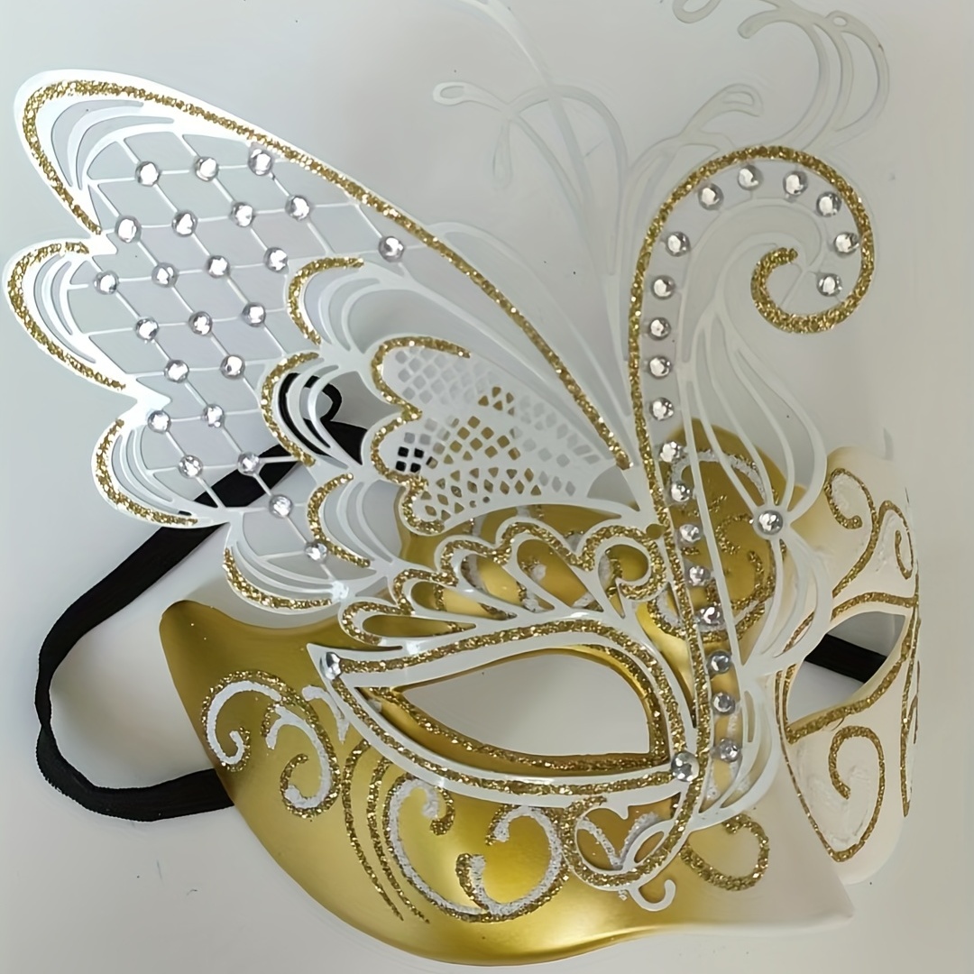 Masquerade Costume Golden And Silvery Mask Inlaid Rhinestone - Temu